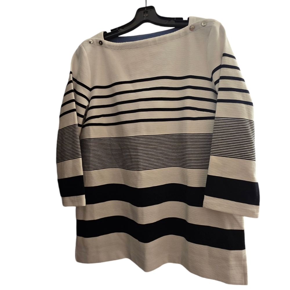 Talbots Navy Striped 3/4 Sleeve Shirt Size Med New With Tags